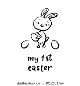 My first Easter.Card with cute bunny.Vector illustration.