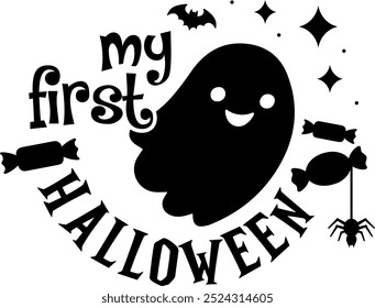 my first halloween baby ghost cute halloween black vector graphic design and cut file