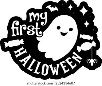 my first halloween baby ghost cute halloween black vector graphic design and cut file