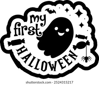 my first halloween baby ghost cute halloween black vector graphic design and cut file