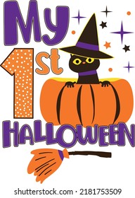 My first Halloween cat Vector Kids Halloween T-Shirt Design