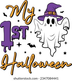 My First Halloween, Cute ghost halloween, Halloween t shirt designs.