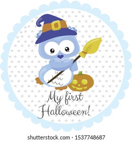 My first halloween - Cute milestone card. Round card. Cute owl design