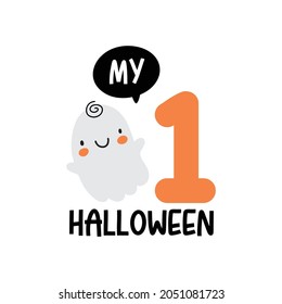 My First halloween - cute vector print for newborn. Halloween character and lettering