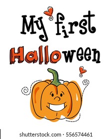 My first Halloween design card isolated on white background 