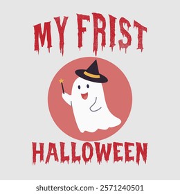 My first Halloween, kid first Halloween t-shirt template design ghost t-shirt