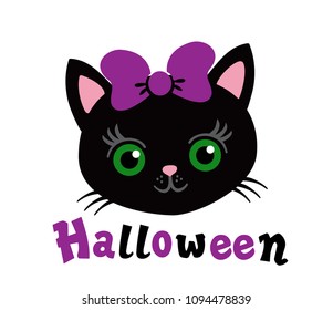 My first Halloween. Lovely kitten with a purple bow.