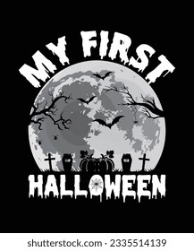 My First Halloween Retro T Shirt Design Vector