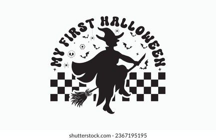 My first halloween svg, halloween t shirt design bundle, Retro halloween svg, vector, pumpkin, witch, spooky, ghost, funny halloween t-shirt quotes Bundle, Cut File Cricut, Silhouette 