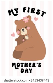 Mi primer Día de la Madre Oso Mamá abrazo Baby Cub Adorable Tarjeta de Felicitación Banner de ilustración.