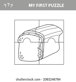 My first puzzle. Bread. Puzzle pieces - a game for preschool children. Coloring page