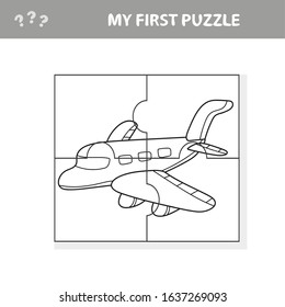 My first puzzle and coloring book - a plane. Worksheet. Children art game