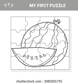 My first puzzle - Easy educational paper game for kids. Simple kid application with Watermelon. Coloring page