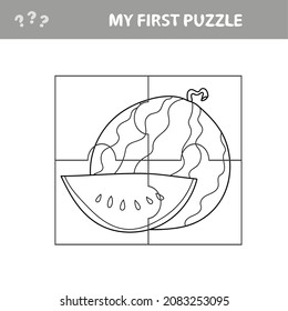 My first puzzle - Easy educational paper game for kids. Simple kid application with Watermelon. Coloring page