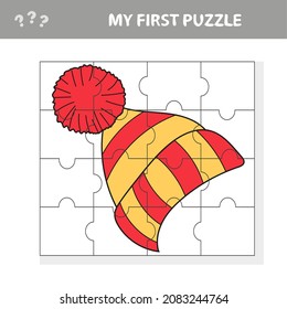 My first puzzle, education game for children, Knitted hat. Game for kids