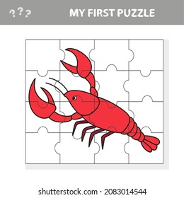 My first puzzle. Sea crayfish. Puzzle pieces - a game for preschool children.