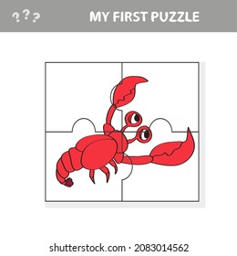 My first puzzle. Sea crayfish. Puzzle pieces - a game for preschool children.