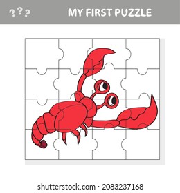 My first puzzle. Sea crayfish. Puzzle pieces - a game for preschool children.