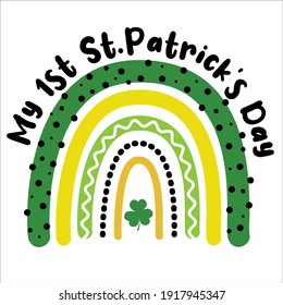 Mein erster St. Patrick's Day Regenbogen-Vektordesign. St. Patrick's Day Design für Baby. Gut für T-Shirt-Design, Karten, Einladung