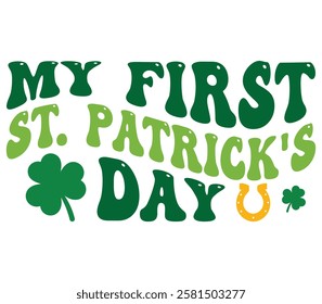 My First St Patrick's Day - Happy St. Patrick typography T-shirt vector, Saint Patrick's Day gnome Illustration Design, lucky shamrock Clipart