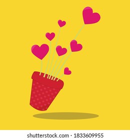 my first valentine pot of heart flowers 01 Vector Illustration