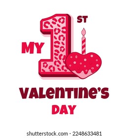 My first Valentine's Day celebration illustration for Valentine's day. Holiday symbols for children. Vector