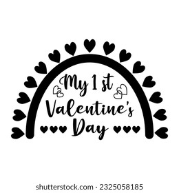 My first valentine's day. Fashionable handwritten inscription for t-shirts, mugs, postcards. Single element, fashion print, sticker, emblem, sublimation