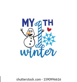 my first winter with snowman vector christmas winter holiday pun theme for print template