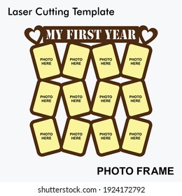 My first year Laser cut photo frame with 12 photos. creative and beautiful frame suitable for babies. Laser cut photo frame template design for mdf and acrylic cutting.