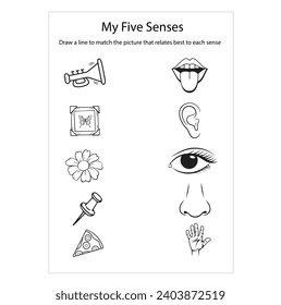 my five senses kids matching worksheet printable