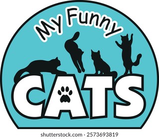 My funny cats. Design for a sticker. Vector