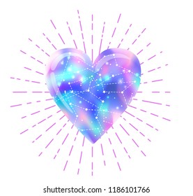 My Galaxy. Vector bright colorful cosmos illustration with hearts. Abstract cosmic background with stars. Astronomy, astrology, alchemy, boho and magic texture.
