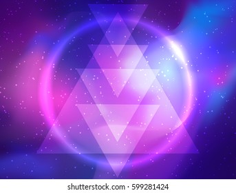 My Galaxy. Vector bright colorful cosmos illustration with sacred geometry. Abstract cosmic background with stars. Astronomy, astrology, alchemy, boho and magic texture. lens flare
,