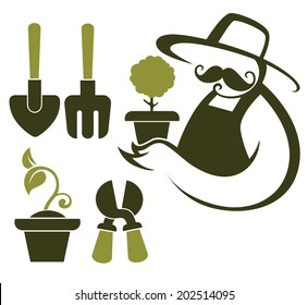 my garden, farmer image and vector icons of gardening tools
