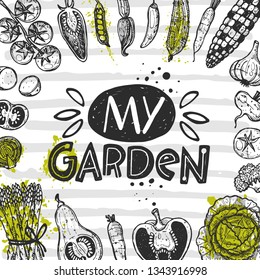 My garden. Hand-lettering phrase. Scandinavian style. Vector illustration. Can be used for poster, sticker, home decor, shop, placard, print design, card, motivation print