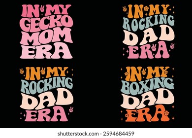 In My Gecko Mom Era, In My Rocking Dad Era, In My Boxing Dad Era groovy retro T-shirt