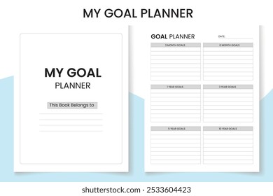 My Goal Planner Log Book design template, interior design with black and white paper