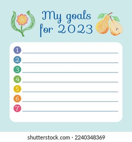 My goals for 2023. Vector hand drawn design print. Pencil drawing