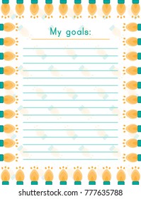 My goals. Printable page. Page for notebooks, books, planner, organiser. Vector illustration. 