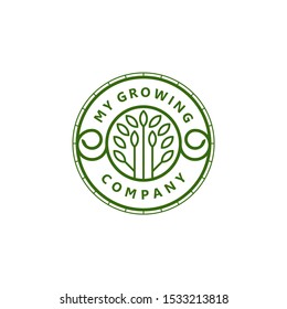 My growing company logo, agricultural farming logo design, green leaf seeds