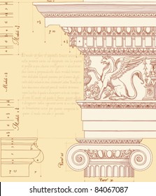 My hand draw sketch ionic architectural order based "The Five Orders of Architecture" is a book on architecture by Giacomo Barozzi da Vignola from 1593.