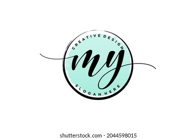 Mi logotipo de escritura a mano con la firma de vector de plantilla de círculo, boda, moda, floral y botánica con plantilla creativa.