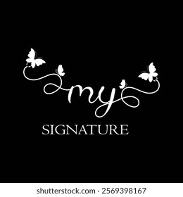 MY Handwritten initial letter, MY simple signature vector logo with butterfly shape variation, beauty, photography letter logo design. M Y