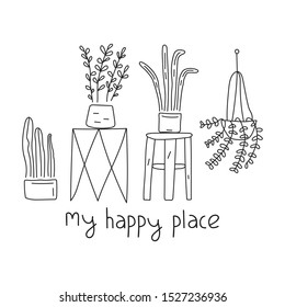 My happy place. Hand drawn vector lettering illustration for postcard, t shirt, print, stickers, posters design.