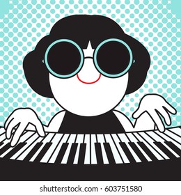 My Heart Beat With Piano Techno Music Tonight Concept Card Character illustration