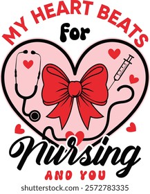 My Heart Beats for Nursing T-Shirt Design