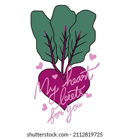 My heart beets for you, beetroot cartoon vector illustration 