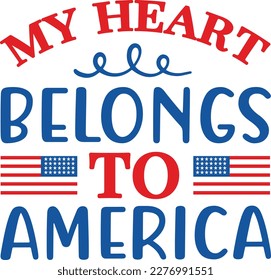 My heart belongs to America-Memorial Day, Hand drawn lettering phrase isolated on white background, Calligraphy graphic design typography and Hand written, EPS 10 vector, SVG