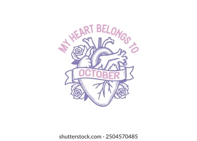 My heart belongs to October, Vintage funny Halloween T shirt design