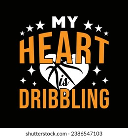 Mein Herz brennt. Basketball-T-Shirt-Design. Sportvektorquote. Design für T-Shirt, Druck, Poster, Banner, Geschenkkarte, Etikettenaufkleber, Mug Design etc. EPS-10. POD